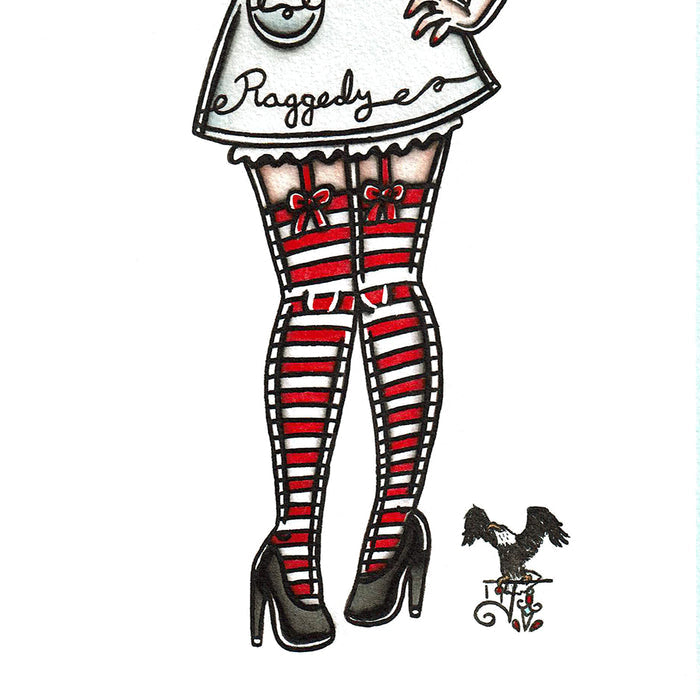 American traditional tattoo flash Raggedy Anne Pinup watercolor print.