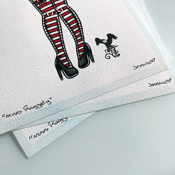 American traditional tattoo flash Raggedy Anne Pinup watercolor print.