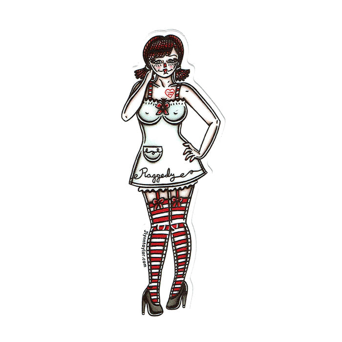 American traditional tattoo flash Raggedy Ann Rag Doll Pinup watercolor sticker.