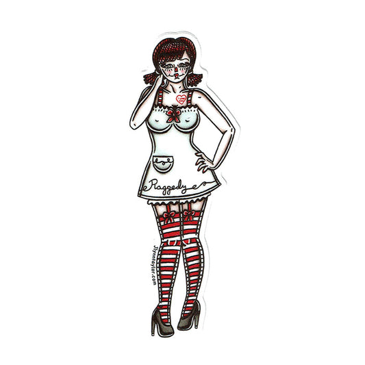 American traditional tattoo flash Raggedy Ann Rag Doll Pinup watercolor sticker.
