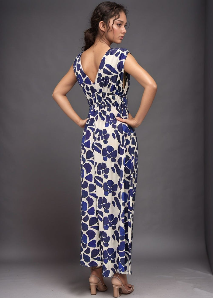 Moana Maxi Dress - Abstract Blue Flower - Back View
