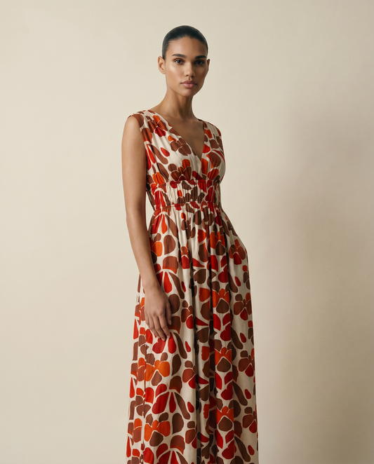Moana Maxi Dress - Abstract Orange Flower