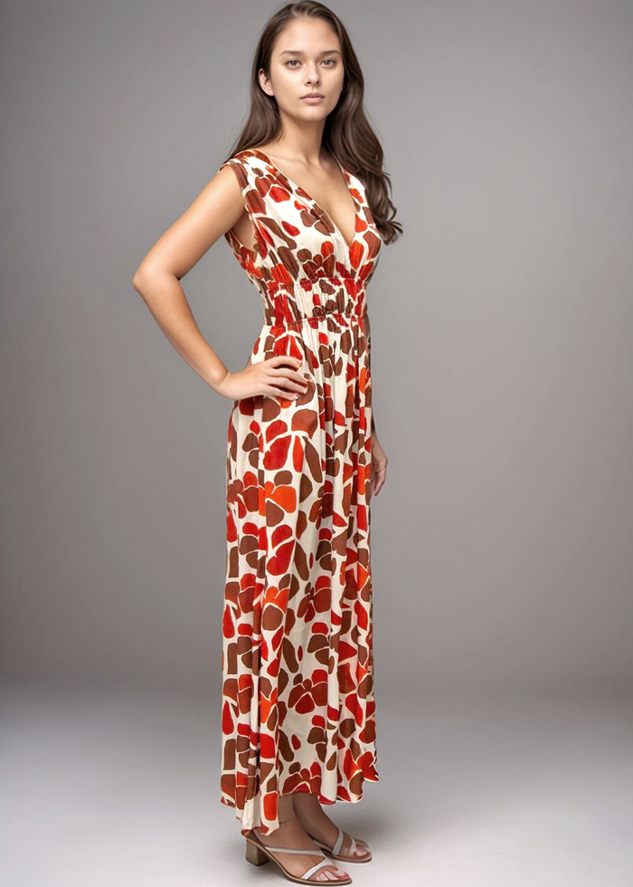Moana Maxi Dress - Abstract Orange Flower - Side View