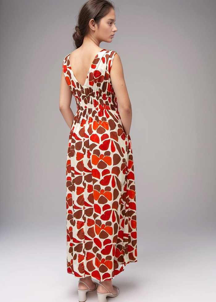 Moana Maxi Dress - Abstract Orange Flower - Back View