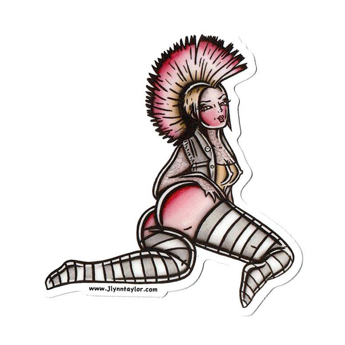 American traditional tattoo flash illustration Street Punk Mohawk Pinup watercolor sticker.