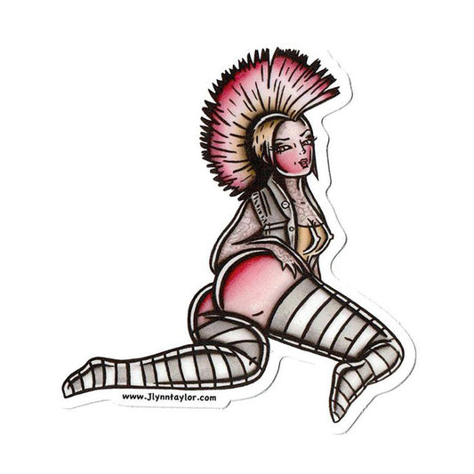 American traditional tattoo flash illustration Street Punk Mohawk Pinup watercolor sticker.