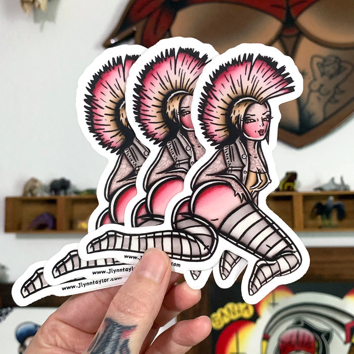 American traditional tattoo flash illustration Street Punk Mohawk Pinup watercolor stickes.