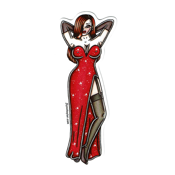 American Traditional tattoo flash Jessica Rabbit Pinup watercolor sticker.