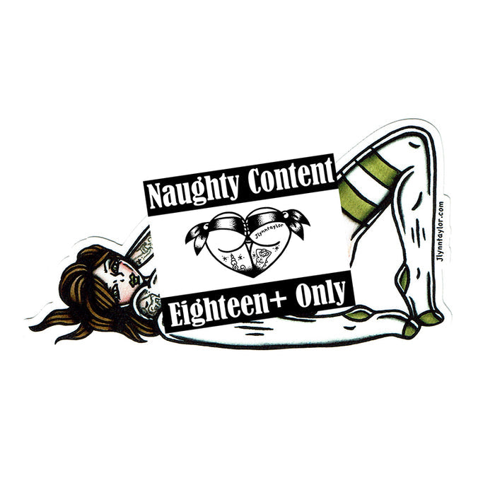 American traditional tattoo flash illustration Naughty Socks Nude Pinup Mature Content watercolor sticker.