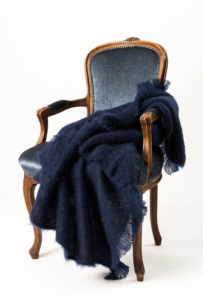 Mohair Throw Rug NZ - Navy Blue
