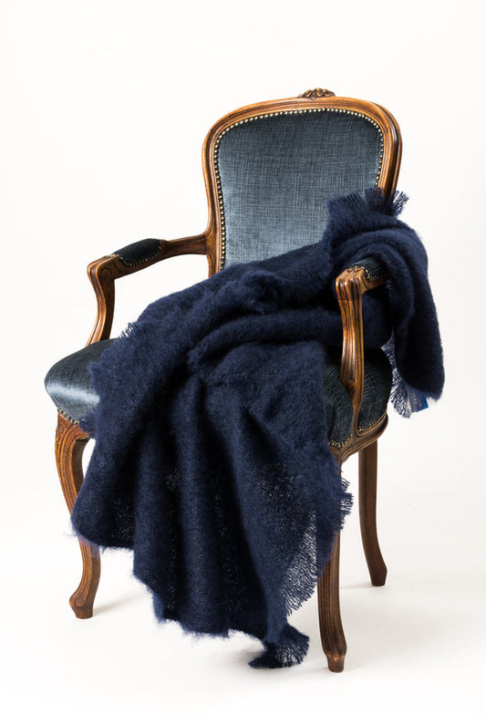 Mohair Throw Rug NZ - Navy Blue