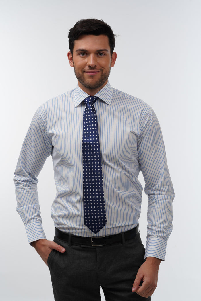 Navy & sky polka dot woven silk tie