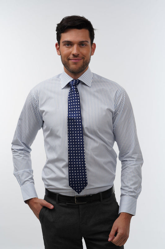 Navy & sky polka dot woven silk tie