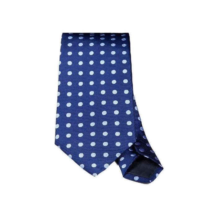 Navy & sky polka dot woven silk tie - Thin Red Line