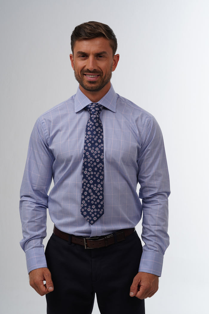Navy & white daisy woven silk tie