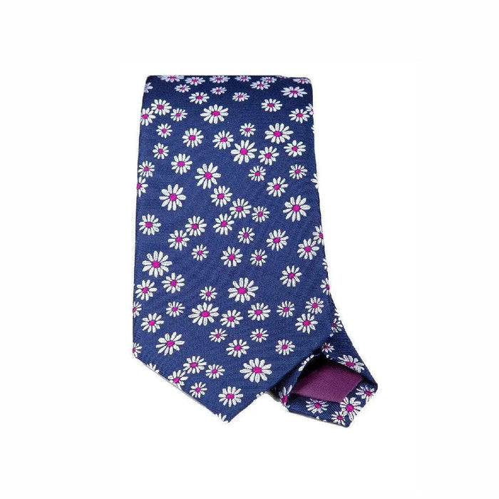 Navy & white daisy woven silk tie