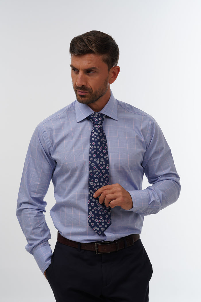 Navy & white daisy woven silk tie