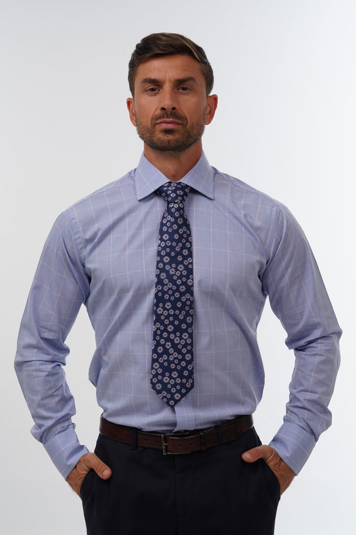 Navy & white daisy woven silk tie