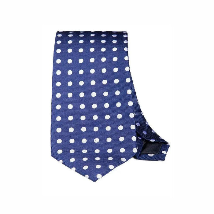 Navy & white polka dot woven silk tie - Thin Red Line