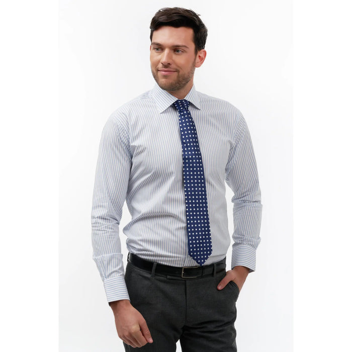 Navy & white polka dot woven silk tie - Thin Red Line