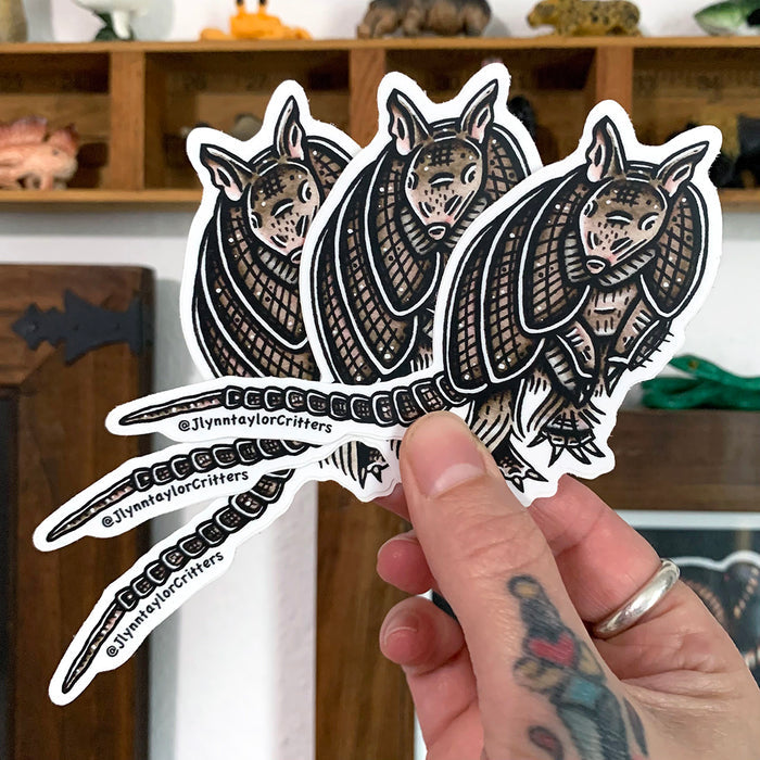 American traditional tattoo flash Nine-banded Armadillo watercolor sticker.