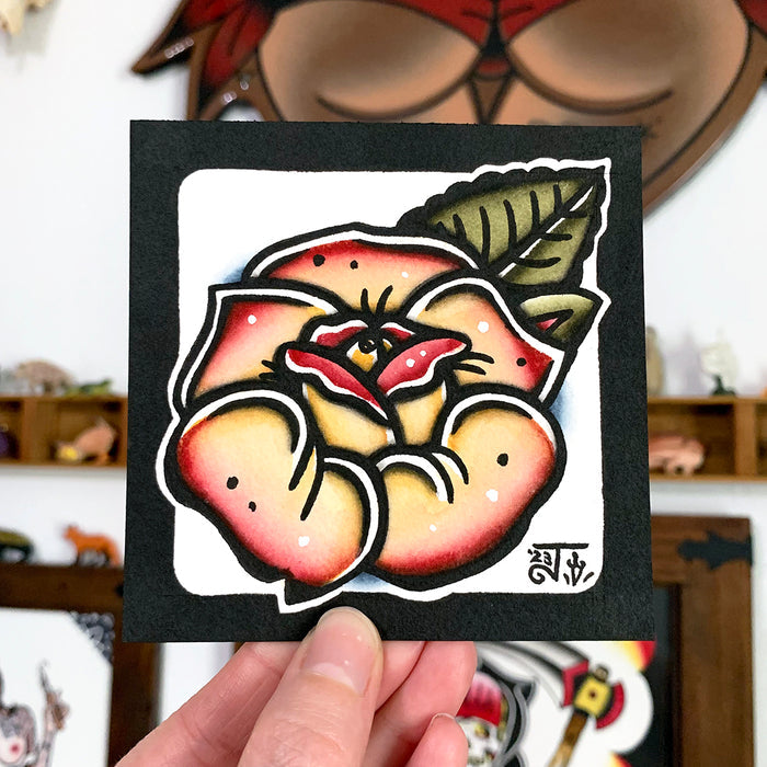 American traditional tattoo flash Noble Rose watercolor illustration painting.
