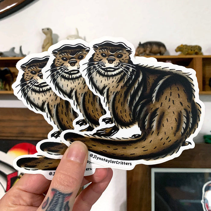 American traditional tattoo flash North American River Otter wildlife watercolor.