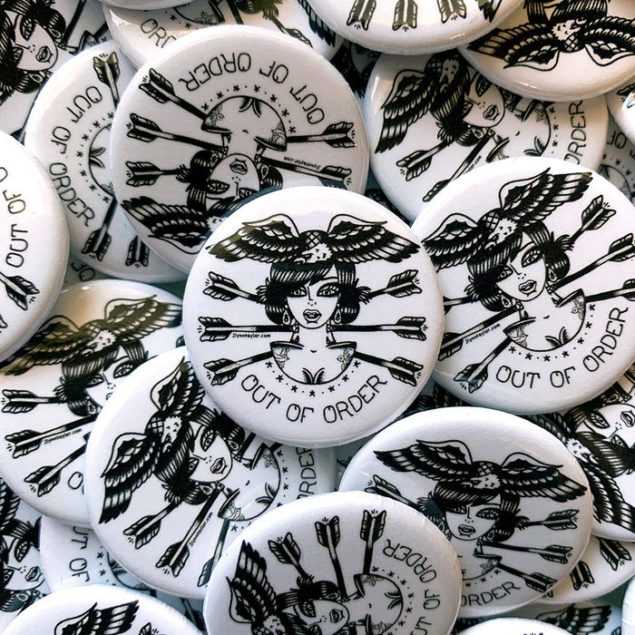 American traditional tattoo flash Eagle Lady Head Button.