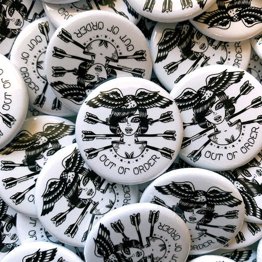American traditional tattoo flash Eagle Lady Head Button.