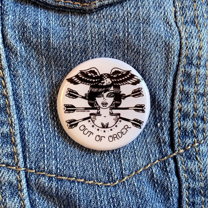 American traditional tattoo flash Eagle Lady Head Button.