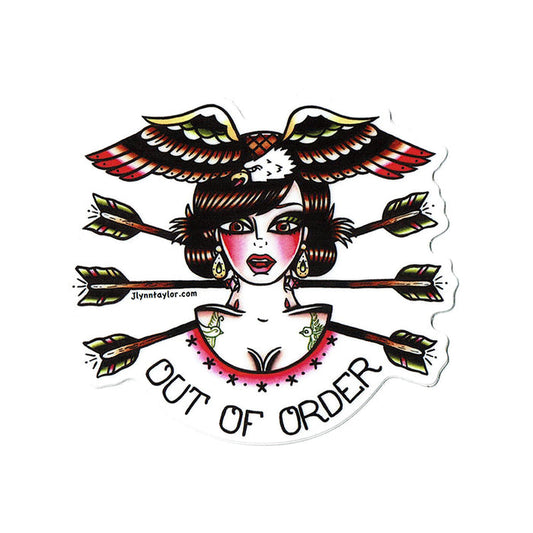 American traditional tattoo flash illustration Eagle Lady Head watercolor sticker.