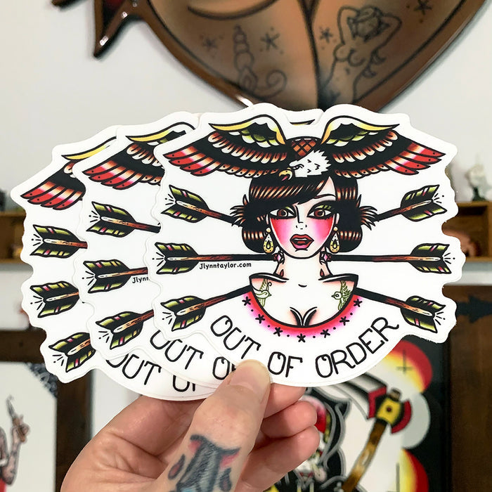 American traditional tattoo flash illustration Eagle Lady Head watercolor sticker.