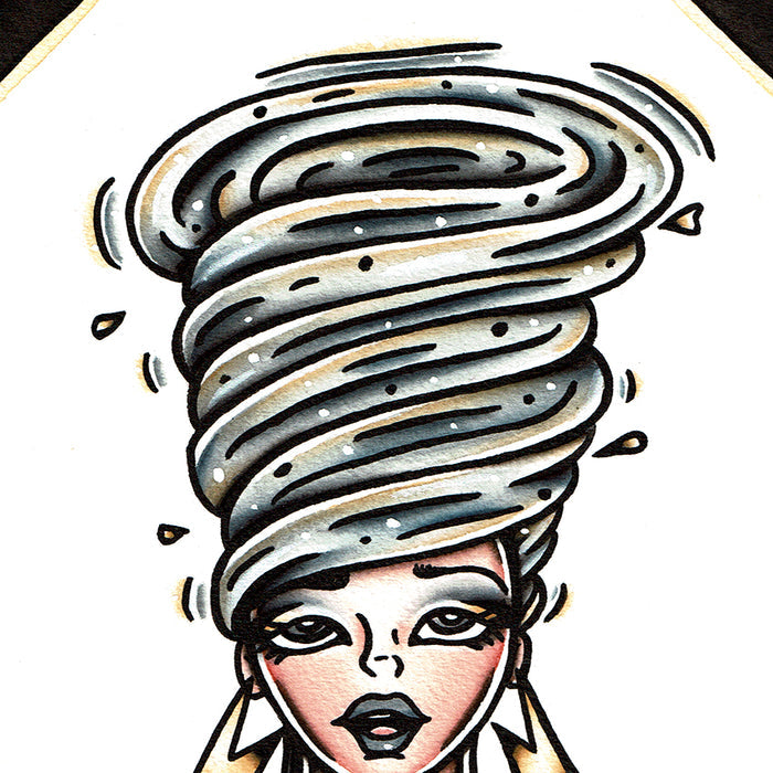 American Traditional Tattoo Flash Tornado Lady Head Pinup Painting.