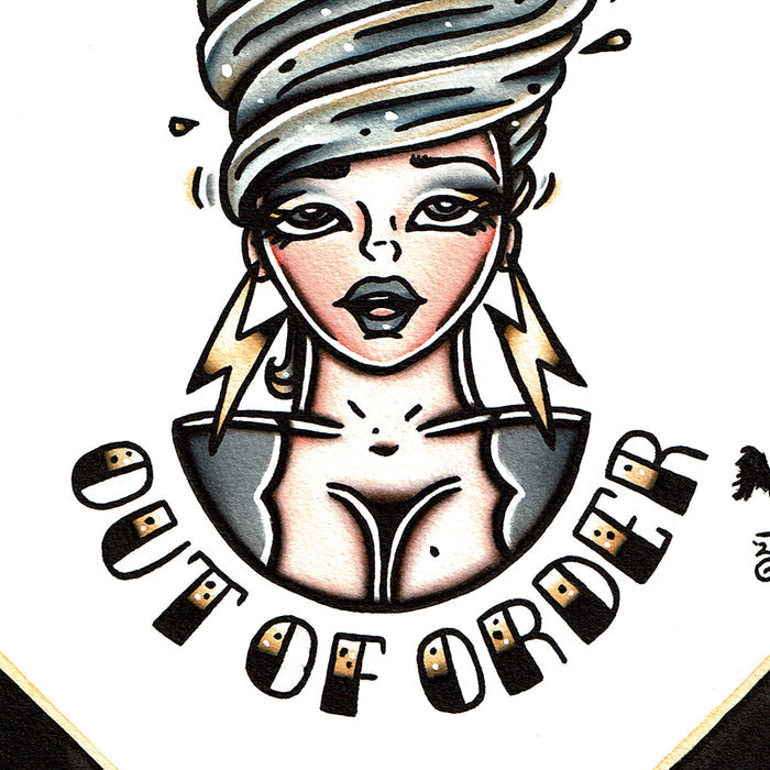 American Traditional Tattoo Flash Tornado Lady Head Pinup Painting.