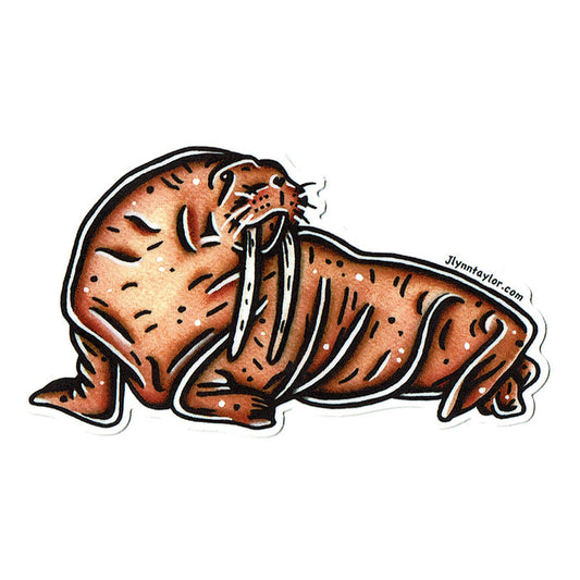 American traditional tattoo flash wildlife illustration Pacific Walrus watercolor sticker.