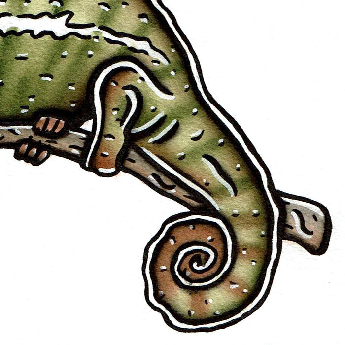 American traditional tattoo flash wildlife illustration Panther Chameleon ink and watercolor painting.