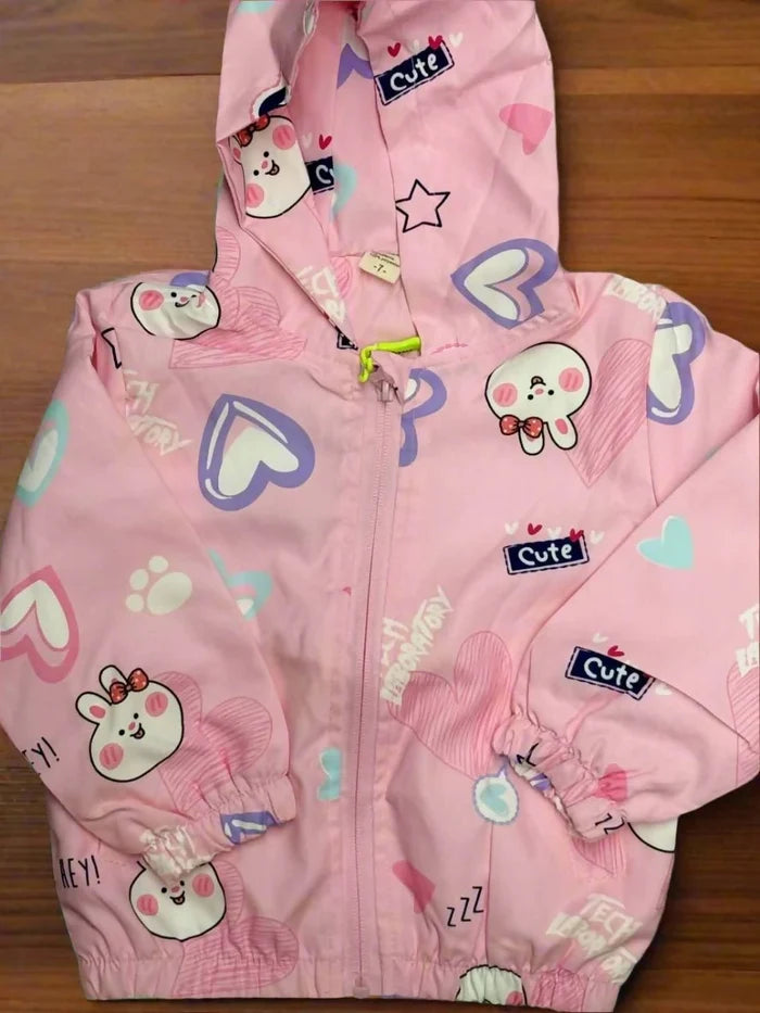 Pink children's jacket with cartoon designs