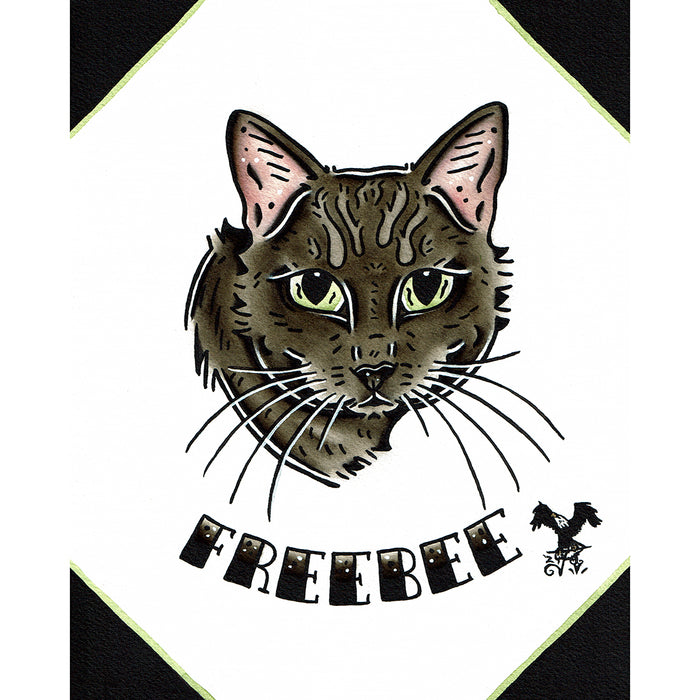 American traditional tattoo flash illustration cat  Pet Portrait watercolor painting commission.