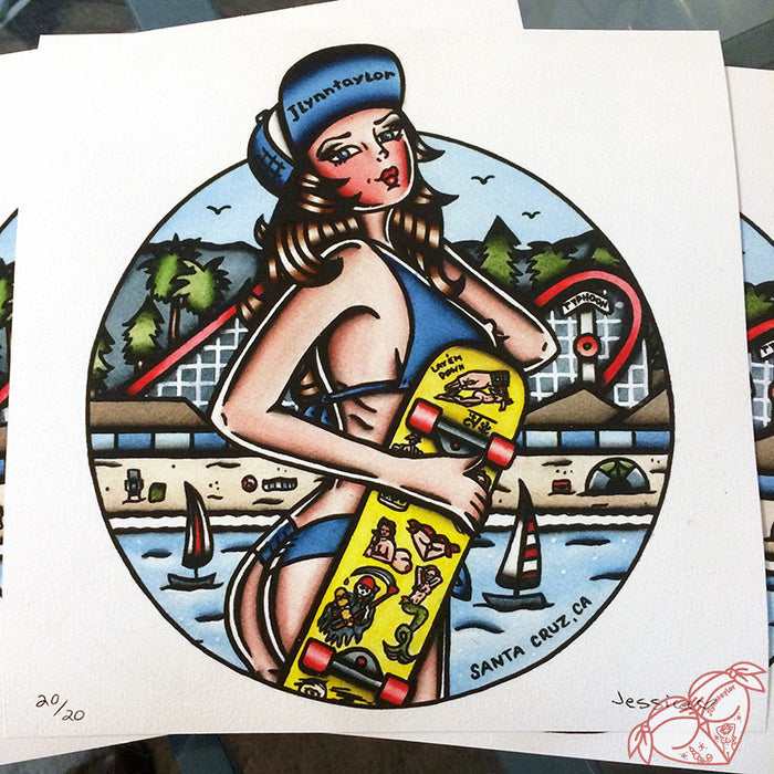 American Traditional tattoo style Santa Cruz skateboard pinup prints.
