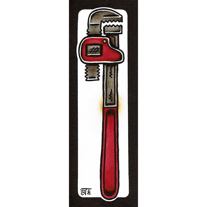 American traditional tattoo flash illustration Pipe Wrench Tool watercolor painting.