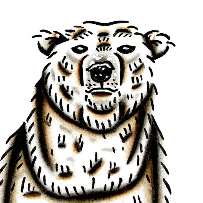 American traditional tattoo flash wildlife illustration Polar Bear ink and watercolor painting.