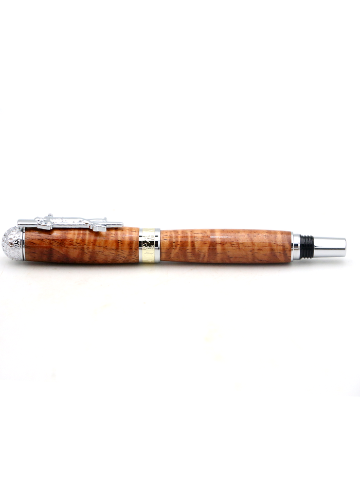 Premium Curly Hawaiian Koa Golf Pen - Chrome & Gold Accent