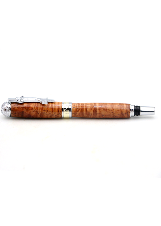 Premium Curly Hawaiian Koa Golf Pen - Chrome & Gold Accent