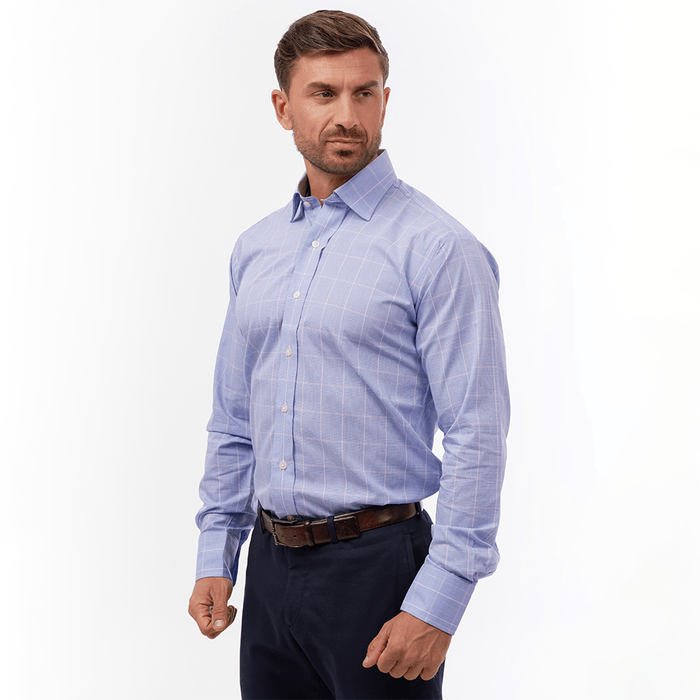 Prince Of Wales Check Azure & Pink Formal Shirt