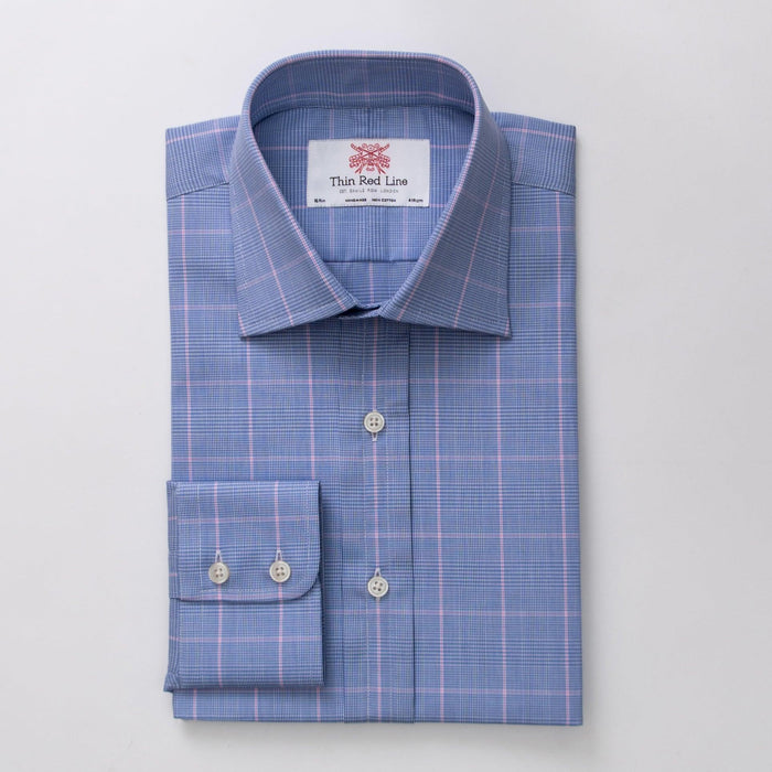 Prince Of Wales Check Azure & Pink Formal Shirt