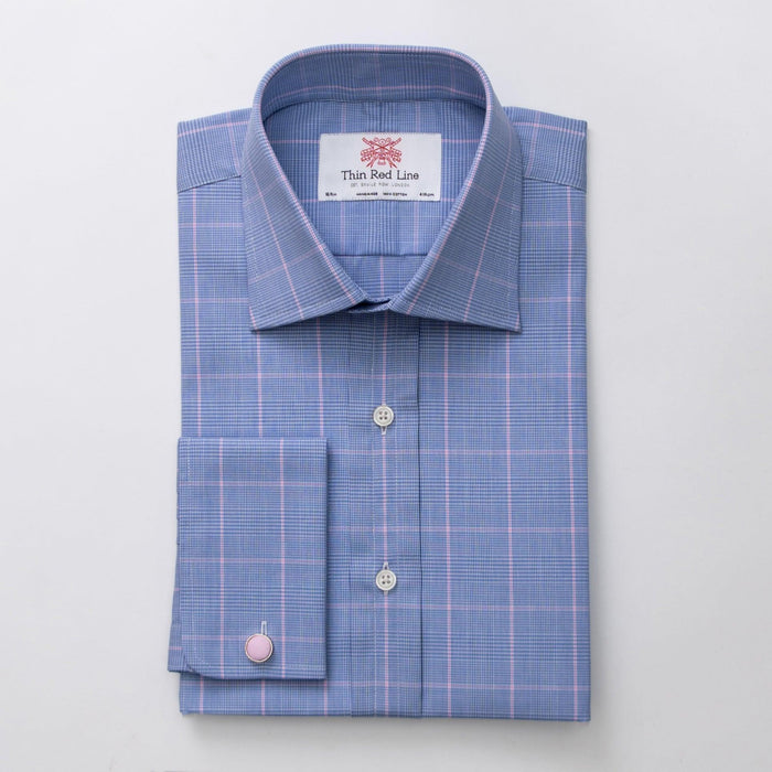 Prince Of Wales Check Azure & Pink Formal Shirt
