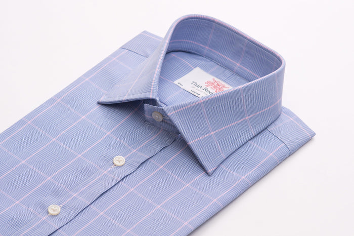 Prince Of Wales Check Azure & Pink Formal Shirt