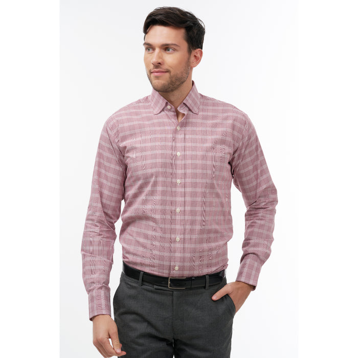 Prince Of Wales Check Burgundy Formal Shirt
