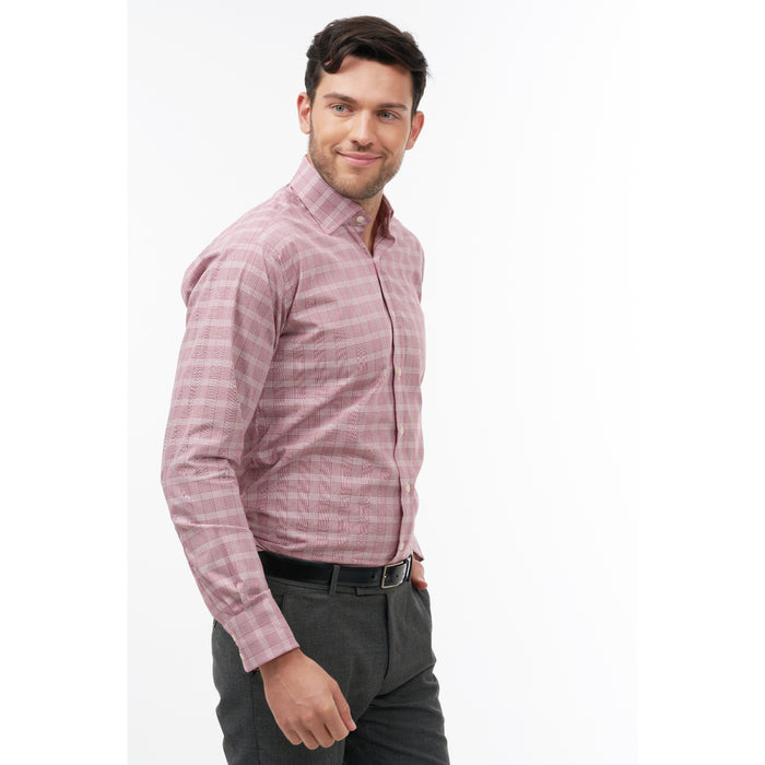 Prince Of Wales Check Burgundy Formal Shirt
