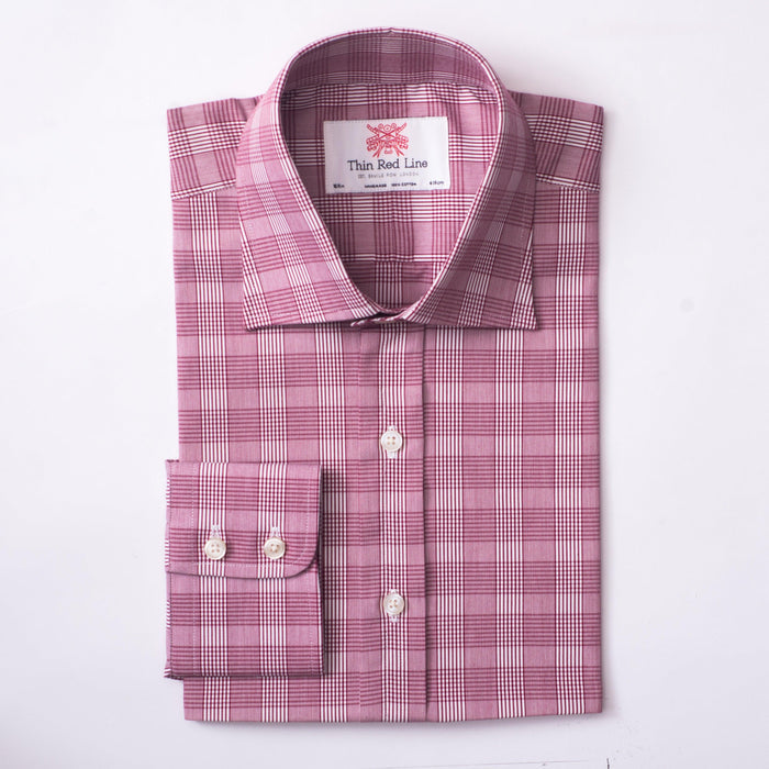 Prince Of Wales Check Burgundy Formal Shirt